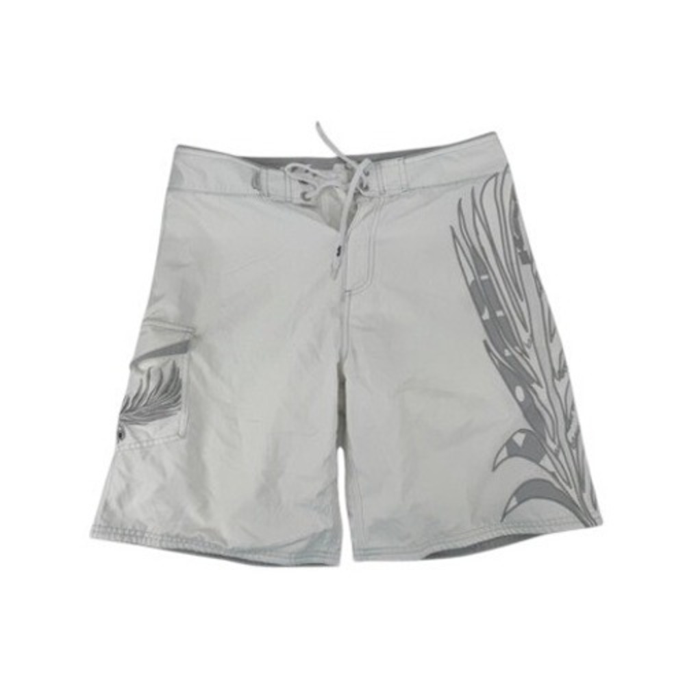 Katin Board Shorts Mens 33 White Grey Graphic Feather Surf Swim Trunks 100% Poly